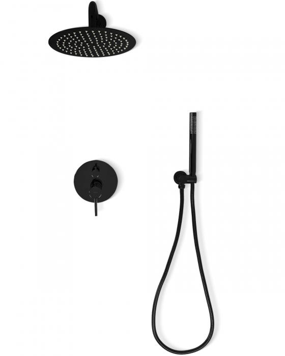 Set de dus Lungo Black Metallic + Box, anti calcar, negru, montaj incastrat [4]