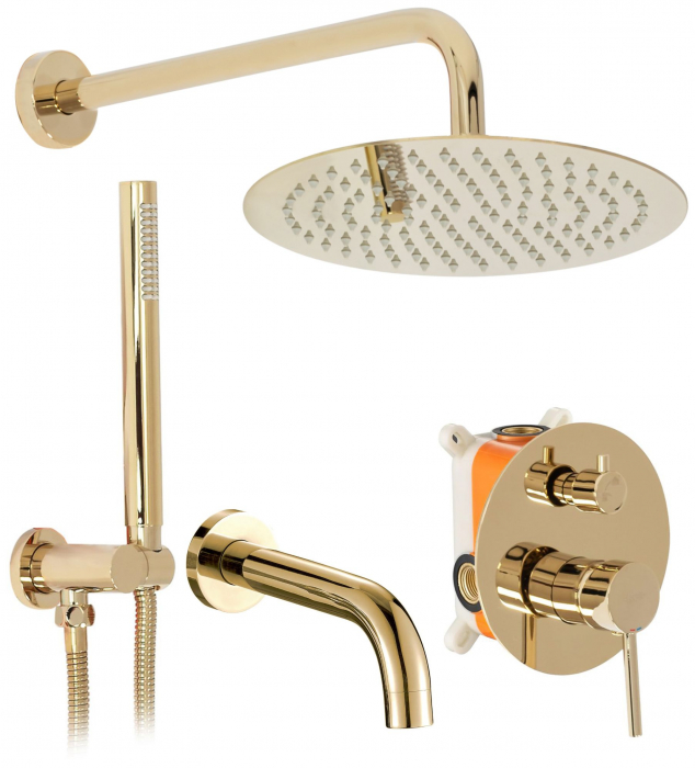 Set de dus Lungo Gold Auriu cu Box, anti calcar, auriu, montaj incastrat [1]