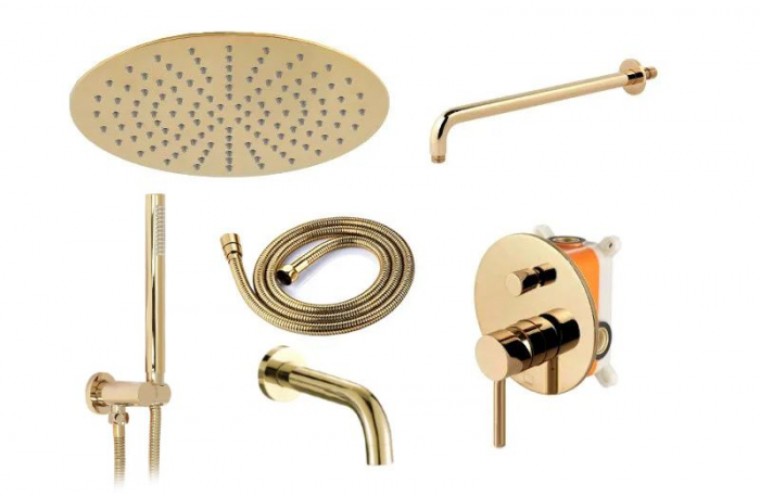 Set de dus Lungo Gold Auriu cu Box, anti calcar, auriu, montaj incastrat [3]