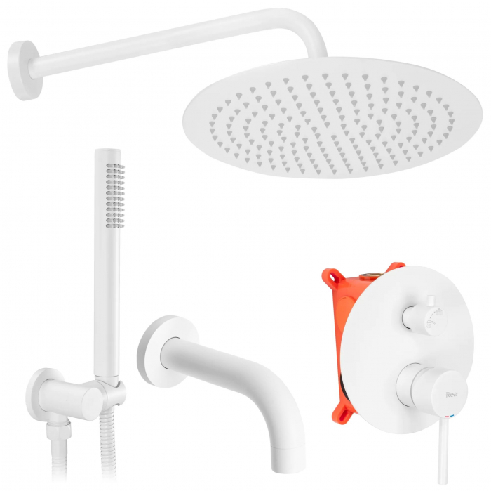 Set de dus Lungo White + Box, anti calcar, alb, montaj incastrat [1]