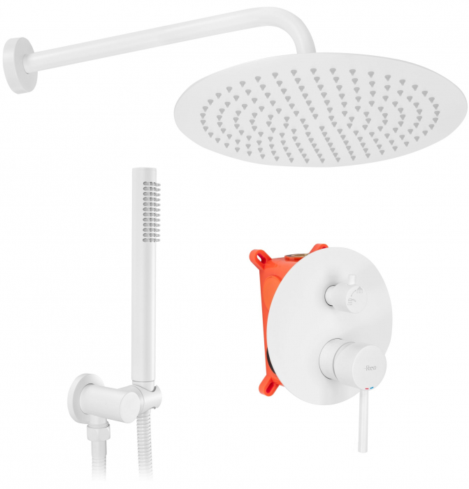 Set de dus Lungo white + Box, anti calcar, alb, montaj incastrat [1]