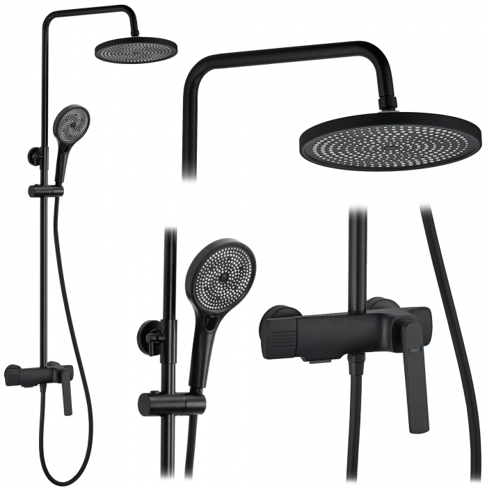Set de dus Rebel Black Matt, anti calcar, negru, montaj pe perete [1]