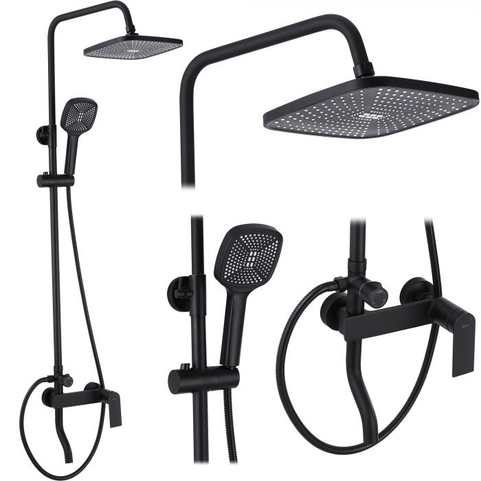 Set de dus Storm Black Matt, anti calcar, negru, montaj pe perete [1]