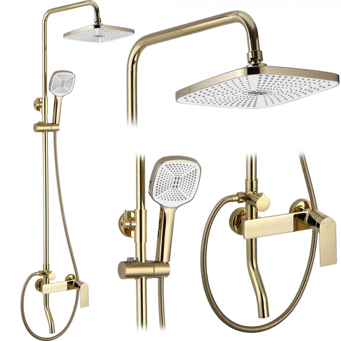 Set de dus Storm Gold, anti calcar, auriu, montaj pe perete [1]