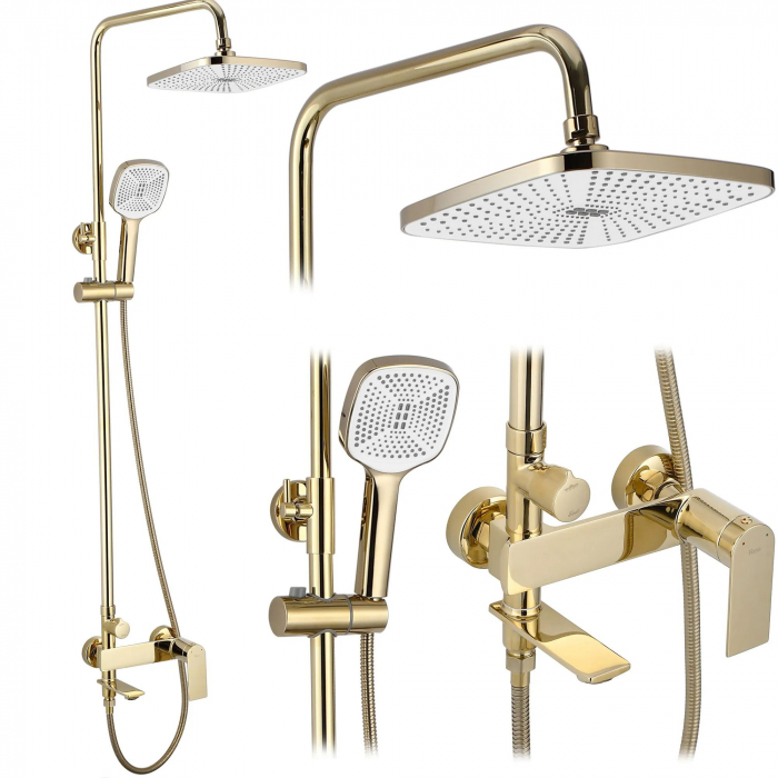 Set de dus Storm Gold, anti calcar, auriu, montaj pe perete [1]