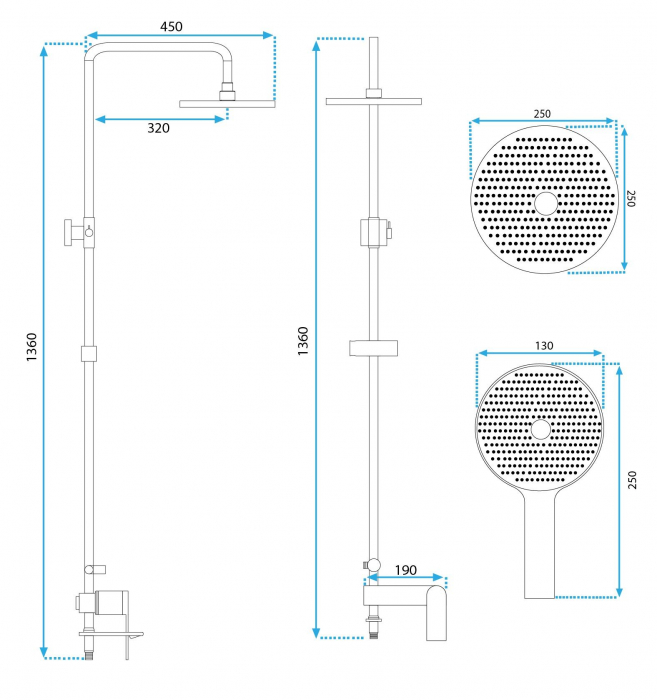 Set de dus Veneta Chrome, anti calcar, crom, montaj pe perete [6]