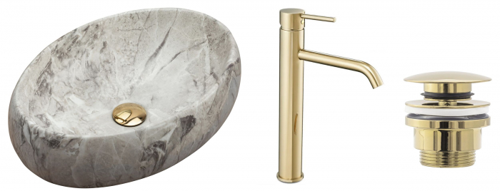 Set Lavoar Linda Stone + Baterie Inalta Lungo Gold + Dop Universal Gold, nan, Bej mat [9]