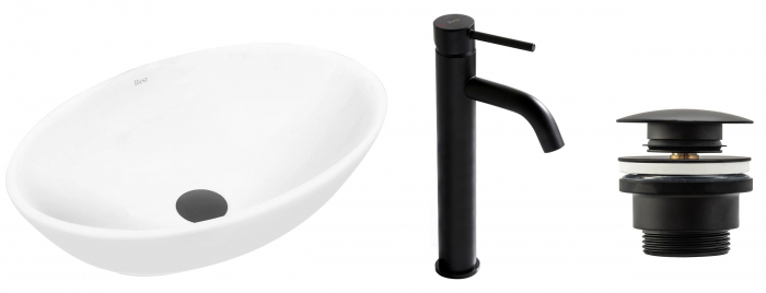 Set Lavoar Pamela White + Baterie Inalta Lungo Black+ Dop Universal Black, nan, alb lucios [9]