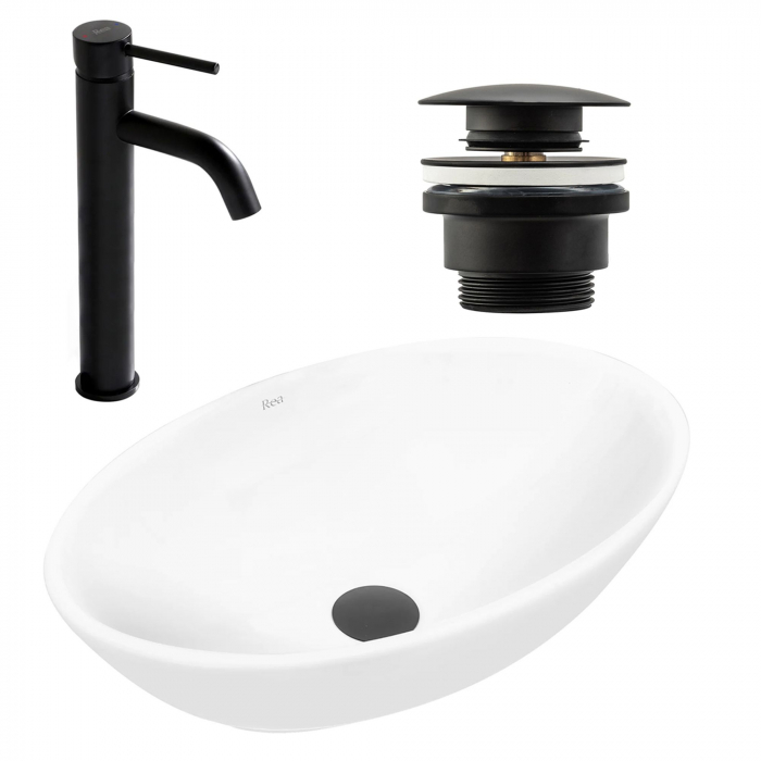 Set Lavoar Pamela White + Baterie Inalta Lungo Black+ Dop Universal Black, nan, alb lucios [1]
