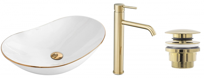 Set Lavoar Royal Gold Edge + Baterie Inalta Lungo Gold + Dop Universal Gold, nan, alb lucios [9]