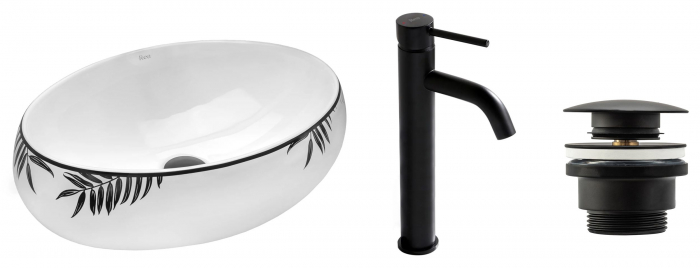 Set Lavoar Shila + Baterie Inalta Lungo Black+ Dop Universal Black, nan, alb lucios [9]
