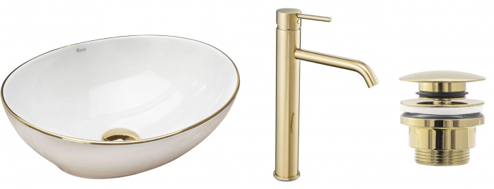 Set Lavoar Sofia Gold Edge + Baterie Inalta Lungo Gold + Dop Universal Gold, nan, alb lucios [9]