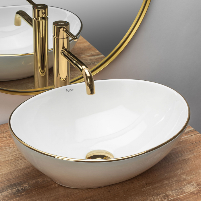 Set Lavoar Sofia Gold Edge + Baterie Inalta Lungo Gold + Dop Universal Gold, nan, alb lucios [2]