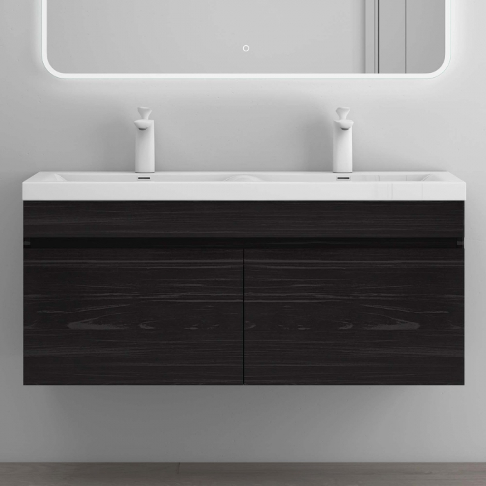 Set mobilier baie Botanica cu lavoar dublu, compozit, 120 sau 144 cm, cu sau fara oglinda LED, diverse culori, Soft Close, suspendat [4]