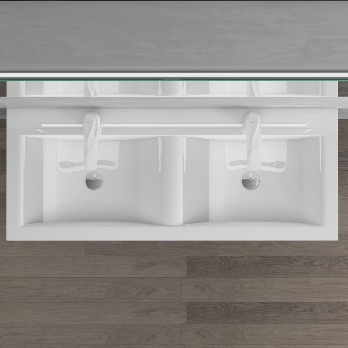 Set mobilier baie Botanica cu lavoar dublu, compozit, 120 sau 144 cm, cu sau fara oglinda LED, diverse culori, Soft Close, suspendat [10]
