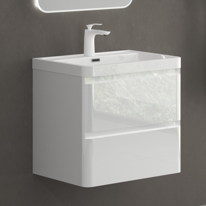 Set mobilier baie Lucca cu lavoar compozit, MDF, 60 sau 90 cm, alb sau negru, cu sau fara oglinda LED, Soft Close, suspendat [5]