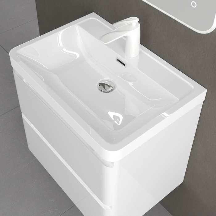 Set mobilier baie Lucca cu lavoar compozit, MDF, 60 sau 90 cm, alb sau negru, cu sau fara oglinda LED, Soft Close, suspendat [6]