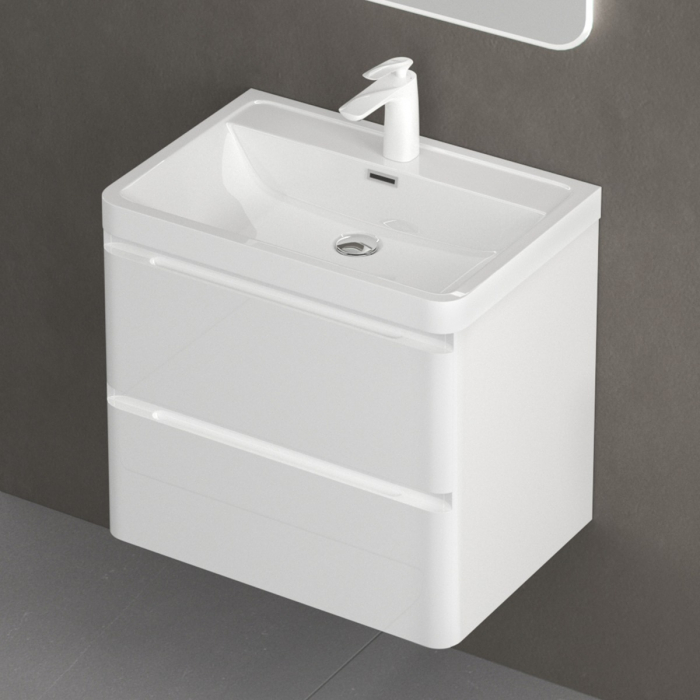 Set mobilier baie Lucca cu lavoar compozit, MDF, 60 sau 90 cm, alb sau negru, cu sau fara oglinda LED, Soft Close, suspendat [7]