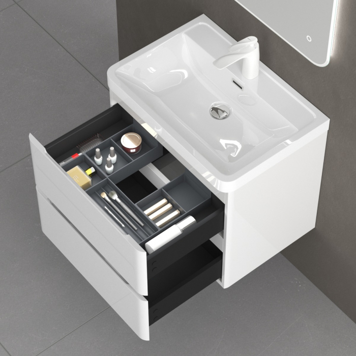 Set mobilier baie Lucca cu lavoar compozit, MDF, 60 sau 90 cm, alb sau negru, cu sau fara oglinda LED, Soft Close, suspendat [8]