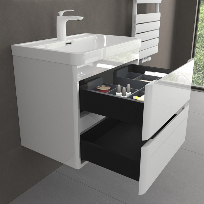 Set mobilier baie Lucca cu lavoar compozit, MDF, 60 sau 90 cm, alb sau negru, cu sau fara oglinda LED, Soft Close, suspendat [10]
