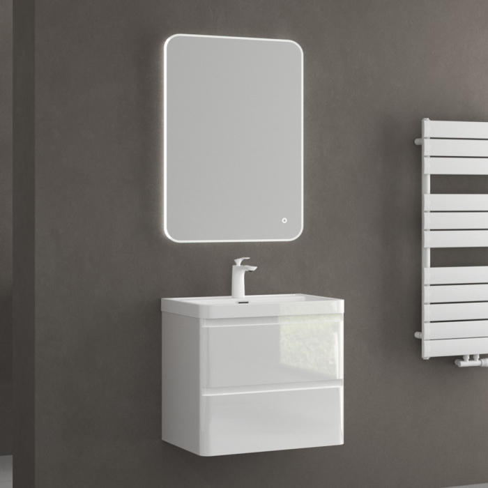 Set mobilier baie Lucca cu lavoar compozit, MDF, 60 sau 90 cm, alb sau negru, cu sau fara oglinda LED, Soft Close, suspendat [4]