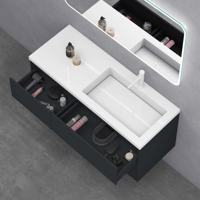 Set mobilier baie Moment cu lavoar compozit, 120 cm, gri sau vulcan, Soft Close, suspendat [5]