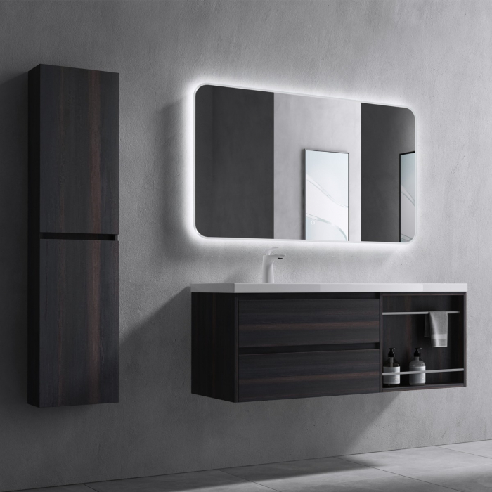 Set mobilier baie Open cu lavoar compozit, 120 cm, stejar, vulcan, Soft Close, suspendat [5]
