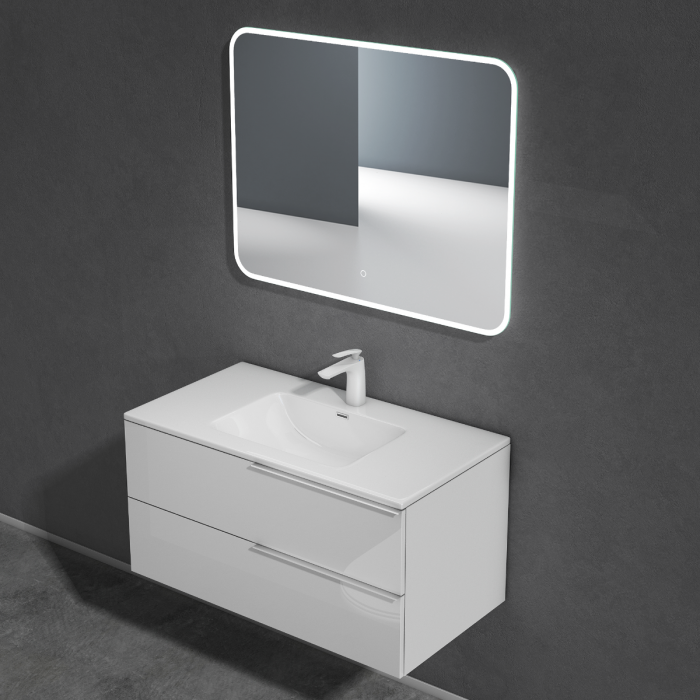 Set mobilier baie Paestum cu lavoar compozit, 60 sau 90 cm, stejar, antracit, maro, cu sau fara oglinda LED, Soft Close, suspendat [6]