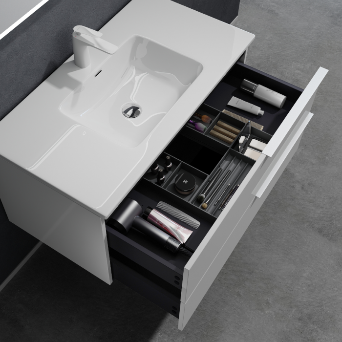 Set mobilier baie Paestum cu lavoar compozit, 60 sau 90 cm, stejar, antracit, maro, cu sau fara oglinda LED, Soft Close, suspendat [12]