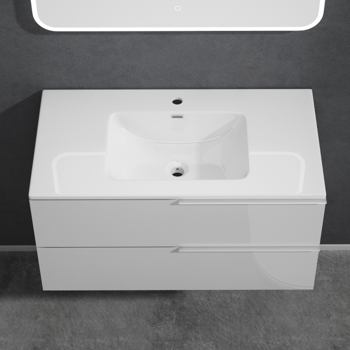 Set mobilier baie Paestum cu lavoar compozit, 60 sau 90 cm, stejar, antracit, maro, cu sau fara oglinda LED, Soft Close, suspendat [9]