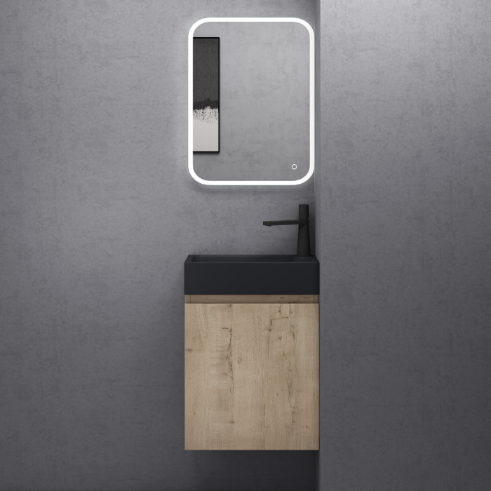Set mobilier baie Pisa11 cu lavoar compozit antracit, MDF, 46 cm, alb, maro, stejar, antracit, cu sau fara oglinda LED, Soft Close, suspendat [8]