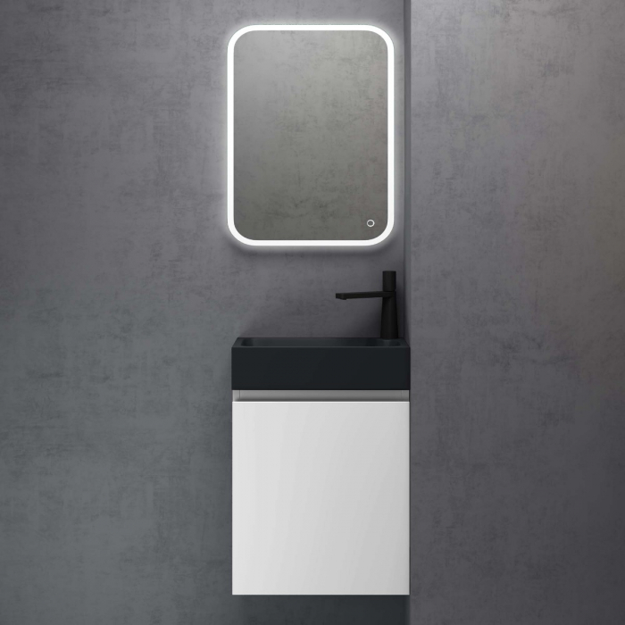 Set mobilier baie Pisa11 cu lavoar compozit antracit, MDF, 46 cm, alb, maro, stejar, antracit, cu sau fara oglinda LED, Soft Close, suspendat [11]
