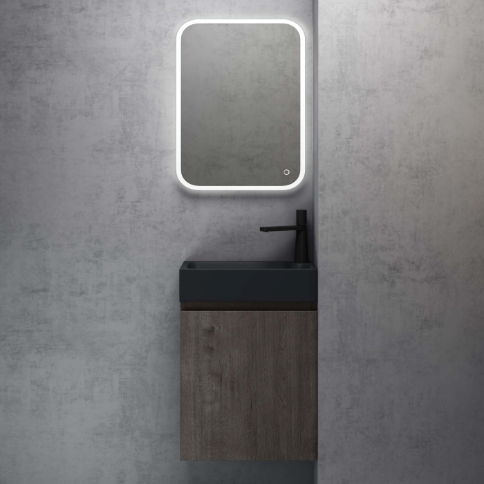 Set mobilier baie Pisa11 cu lavoar compozit antracit, MDF, 46 cm, alb, maro, stejar, antracit, cu sau fara oglinda LED, Soft Close, suspendat [12]