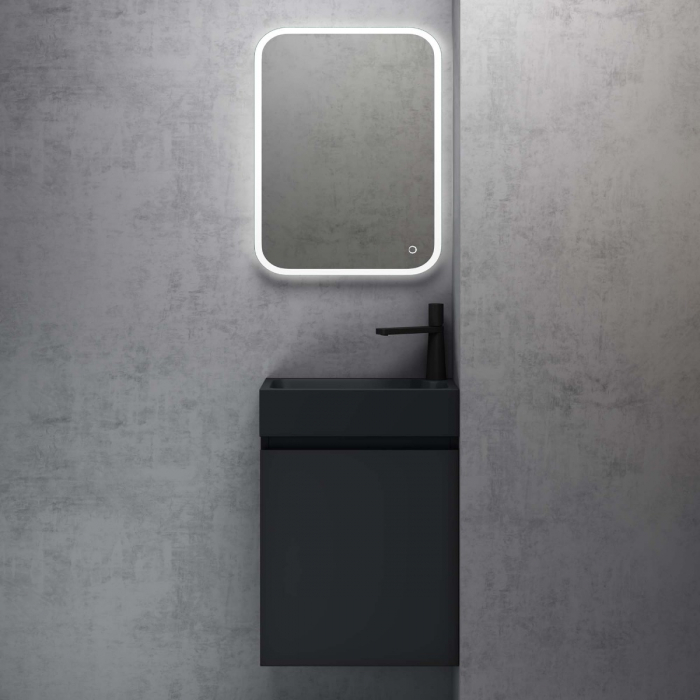 Set mobilier baie Pisa11 cu lavoar compozit antracit, MDF, 46 cm, alb, maro, stejar, antracit, cu sau fara oglinda LED, Soft Close, suspendat [9]