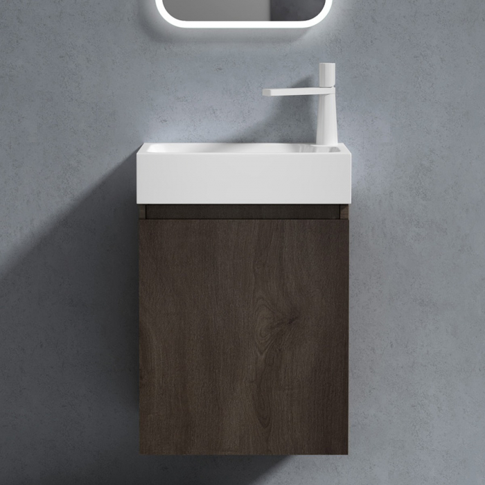Set mobilier baie Pisa12 cu lavoar compozit alb, MDF, 46 cm, alb, maro, stejar, antracit, cu sau fara oglinda LED, Soft Close, suspendat [5]