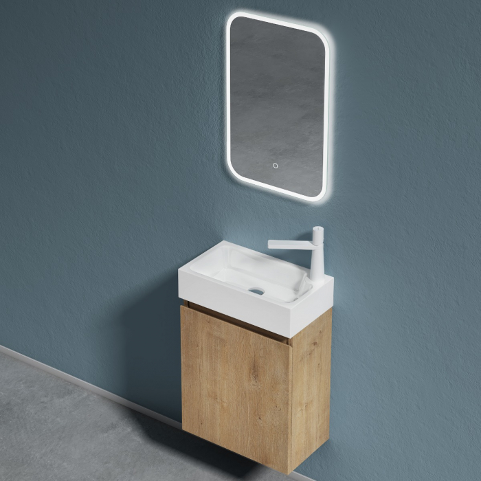 Set mobilier baie Pisa12 cu lavoar compozit alb, MDF, 46 cm, alb, maro, stejar, antracit, cu sau fara oglinda LED, Soft Close, suspendat [8]