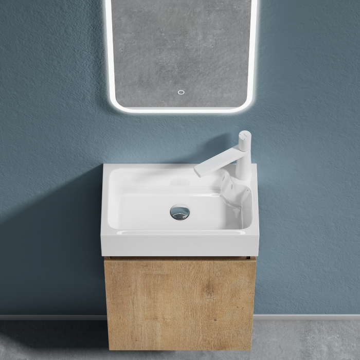 Set mobilier baie Pisa12 cu lavoar compozit alb, MDF, 46 cm, alb, maro, stejar, antracit, cu sau fara oglinda LED, Soft Close, suspendat [9]