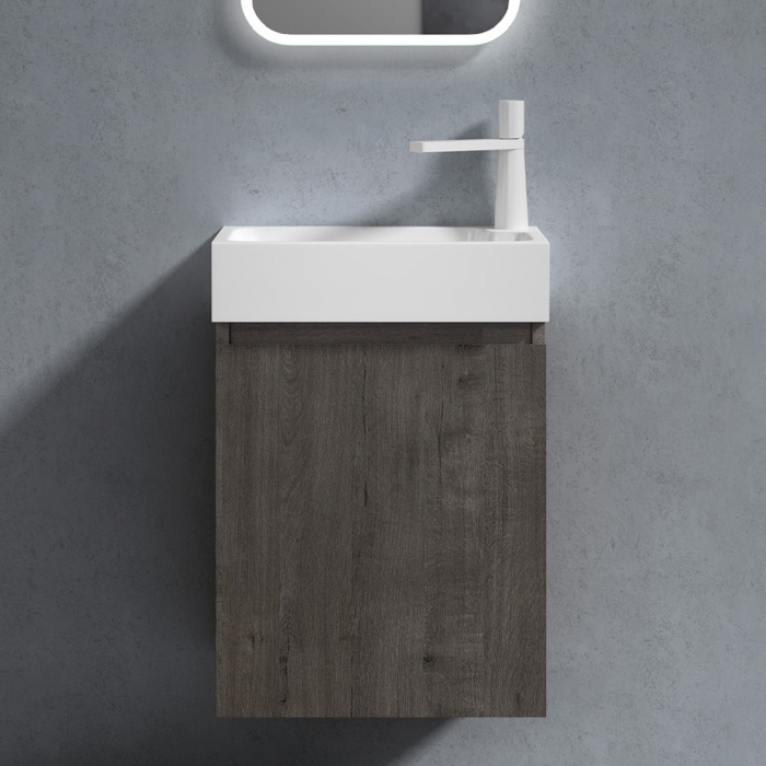 Set mobilier baie Pisa12 cu lavoar compozit alb, MDF, 46 cm, alb, maro, stejar, antracit, cu sau fara oglinda LED, Soft Close, suspendat [6]
