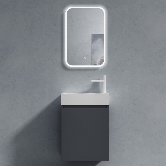 Set mobilier baie Pisa12 cu lavoar compozit alb, MDF, 46 cm, alb, maro, stejar, antracit, cu sau fara oglinda LED, Soft Close, suspendat [3]