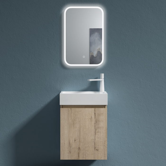 Set mobilier baie Pisa12 cu lavoar compozit alb, MDF, 46 cm, alb, maro, stejar, antracit, cu sau fara oglinda LED, Soft Close, suspendat [2]