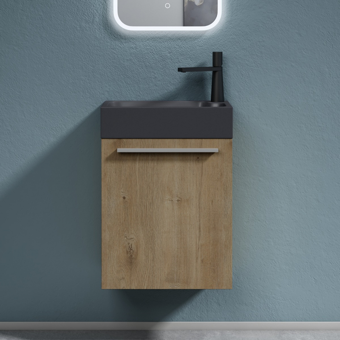 Set mobilier baie Pisa21 cu lavoar compozit antracit, MDF, 46 cm, diverse culori, Soft Close, suspendat [3]