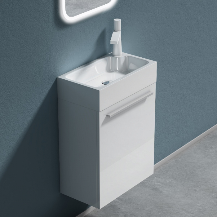 Set mobilier baie Pisa22 cu lavoar compozit alb, MDF, 46 cm, diverse culori, Soft Close, suspendat [10]