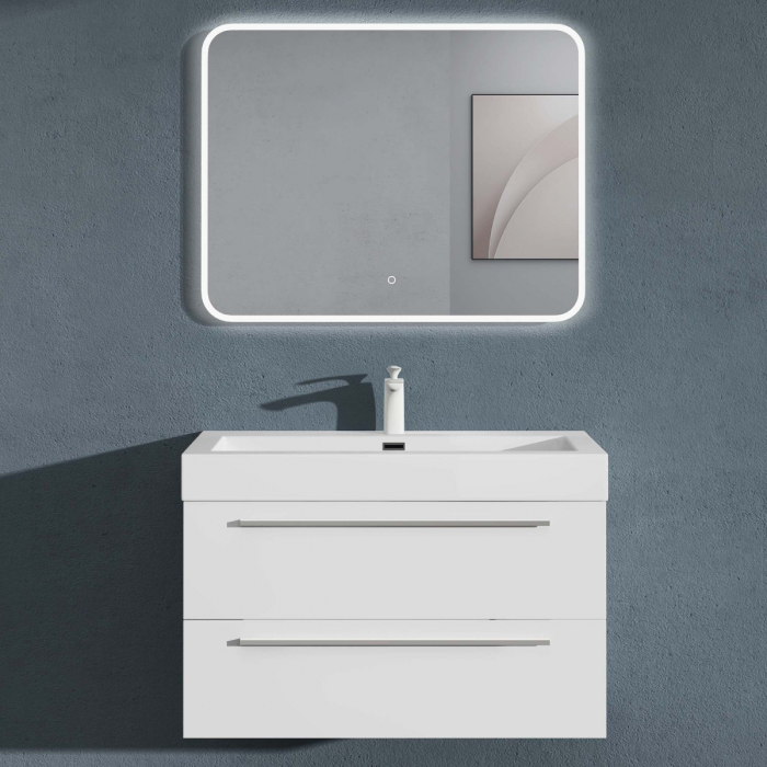 Set mobilier baie Quadratto01 cu lavoar compozit, MDF, 60 sau 90 cm, alb sau antracit, cu sau fara oglinda LED, Soft Close, suspendat [1]