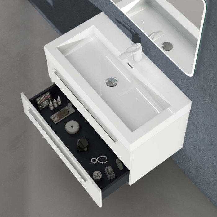 Set mobilier baie Quadratto01 cu lavoar compozit, MDF, 60 sau 90 cm, alb sau antracit, cu sau fara oglinda LED, Soft Close, suspendat [8]