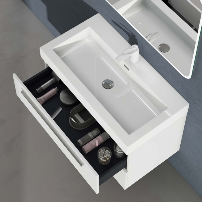 Set mobilier baie Quadratto01 cu lavoar compozit, MDF, 60 sau 90 cm, alb sau antracit, cu sau fara oglinda LED, Soft Close, suspendat [9]