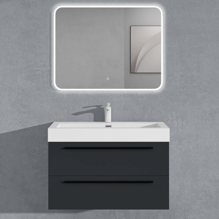 Set mobilier baie Quadratto01 cu lavoar compozit, MDF, 60 sau 90 cm, alb sau antracit, cu sau fara oglinda LED, Soft Close, suspendat [2]