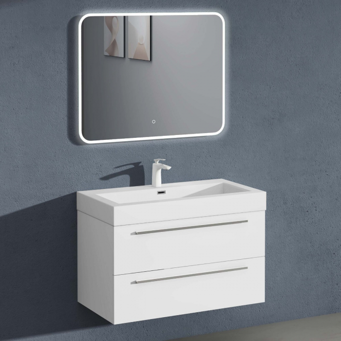 Set mobilier baie Quadratto01 cu lavoar compozit, MDF, 60 sau 90 cm, alb sau antracit, cu sau fara oglinda LED, Soft Close, suspendat [3]