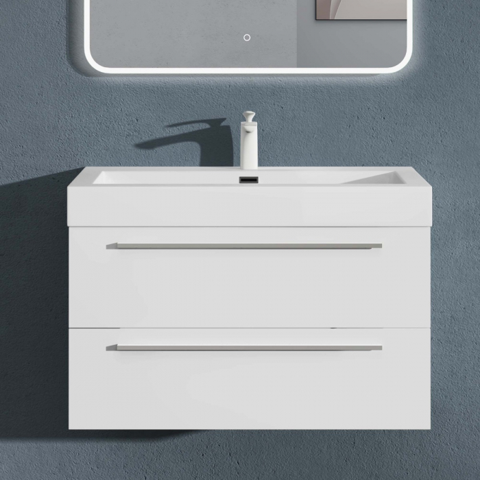 Set mobilier baie Quadratto01 cu lavoar compozit, MDF, 60 sau 90 cm, alb sau antracit, cu sau fara oglinda LED, Soft Close, suspendat [4]