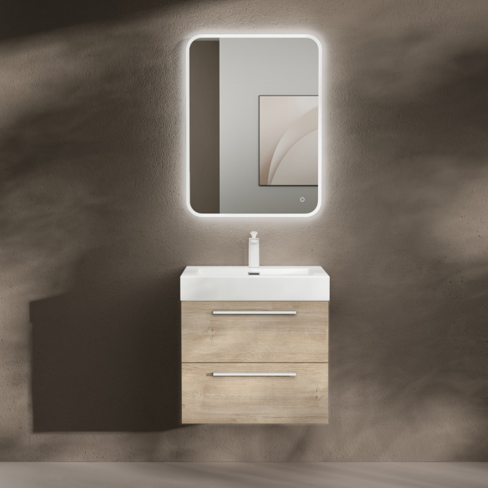 Set mobilier baie Quadratto02 cu lavoar compozit, MDF, 60 sau 90 cm, stejar, Soft Close, suspendat [1]
