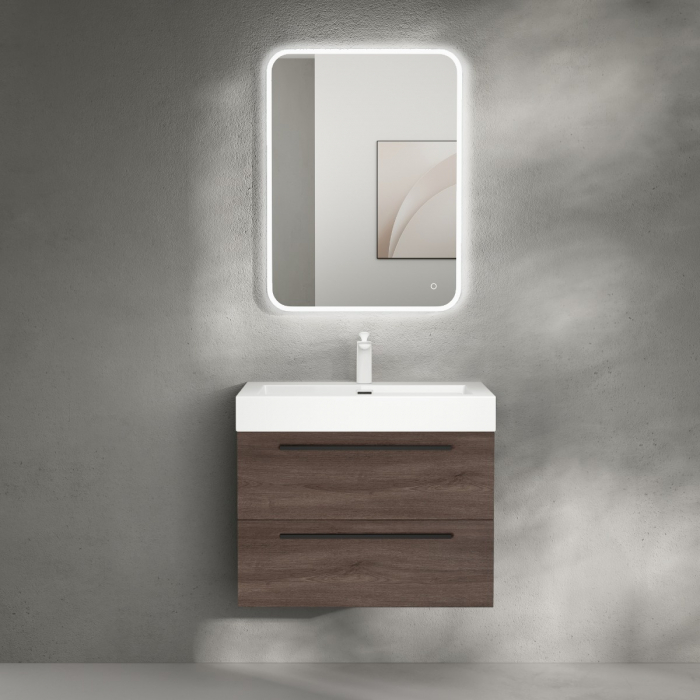 Set mobilier baie Quadratto02 cu lavoar compozit, MDF, 60 sau 90 cm, stejar, Soft Close, suspendat [2]